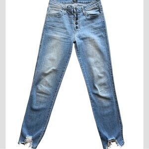 Just Black Denim skinny jeans slight crop distressed cut hem size 26